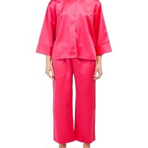 NEW! N NATORI SATINY HOT PINK MANDARIN PJ SET